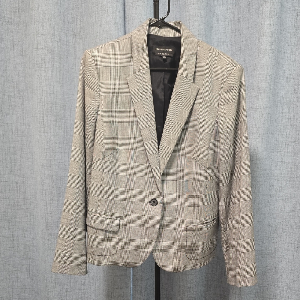 Jones New York‎ Stretch Blazer, Classic  Black and White Plaid women's size 16